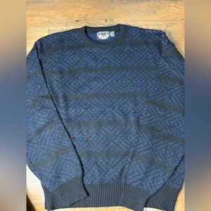 Houlihans vintage Men's Blue and Black Patterned knit Sweater xl